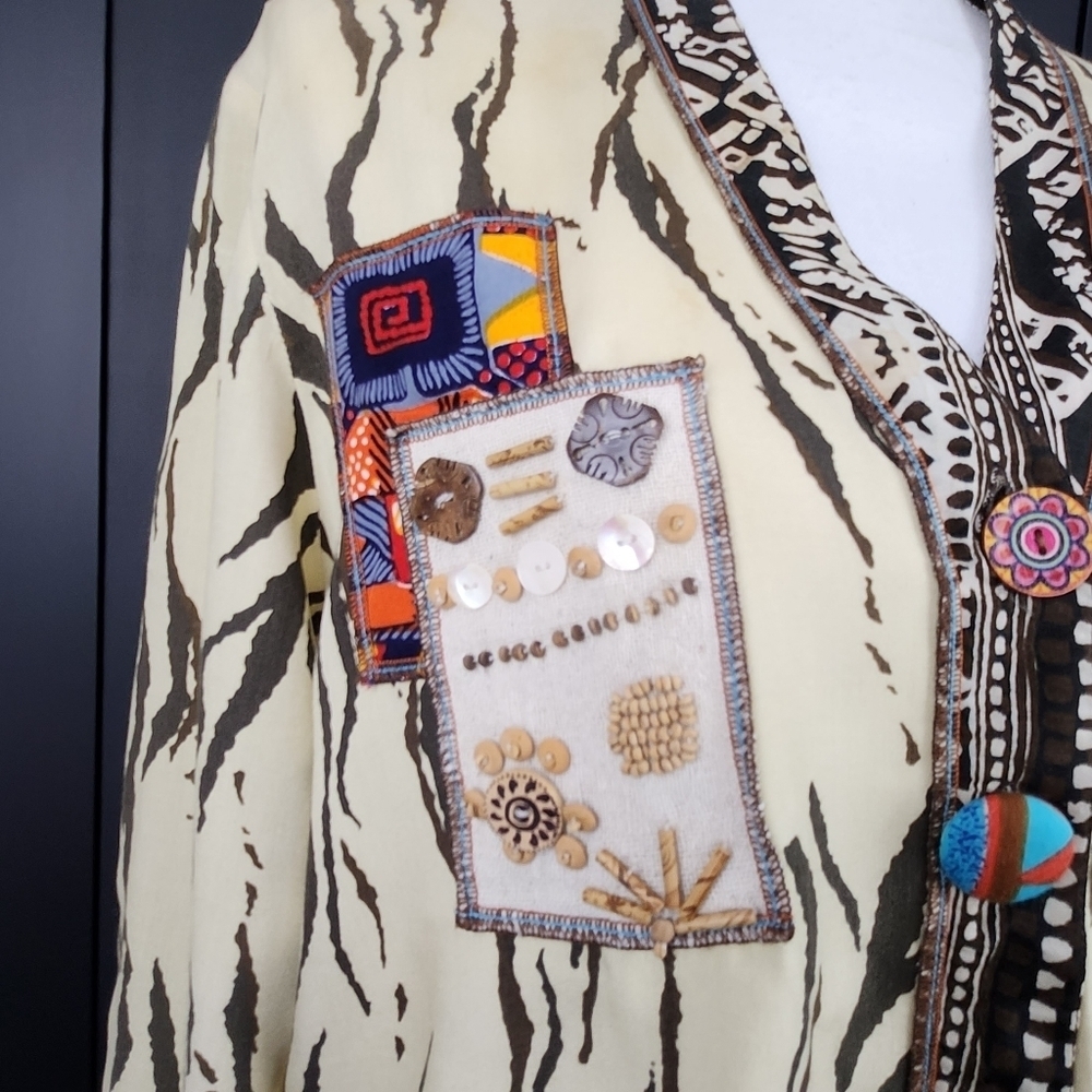 Vintage Cache African Style Patchwork Jacket Size… - image 5